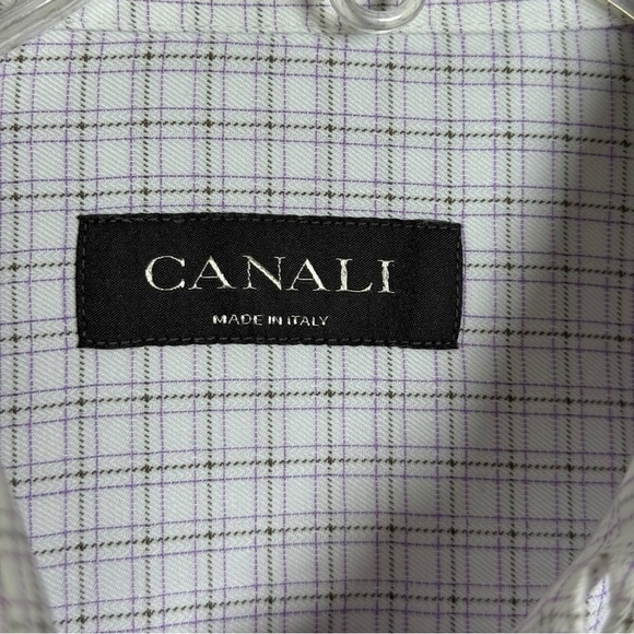 Canali Checkered Button Dress Shirt Size 41 Neck 16 Large Made in Italy Cotton - Picture 4 of 7